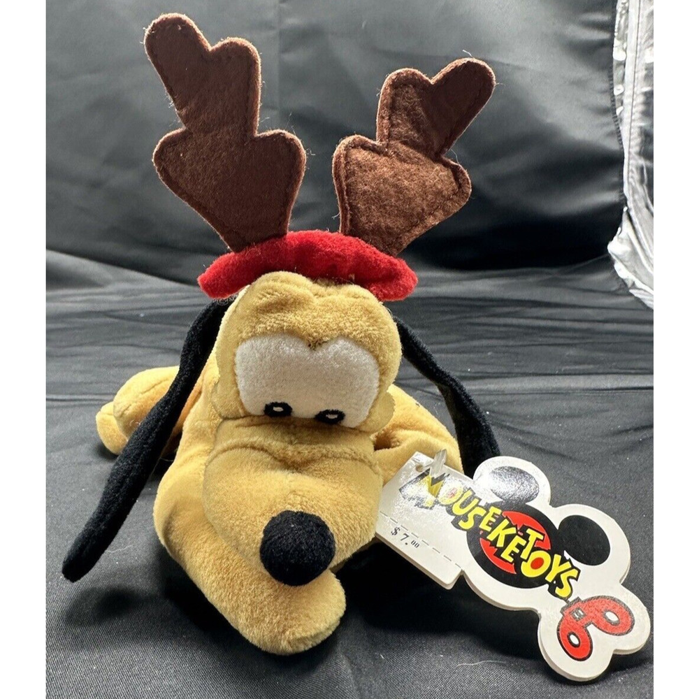 Disney Mouseketoys Pluto Christmas Reindeer Antlers 9 In Plush Bean Bag Toy